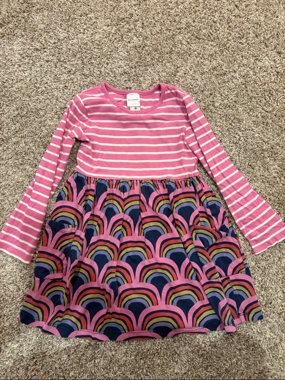 Hanna Andersson Pink Striped Top Navy Rainbow Skirt Dress